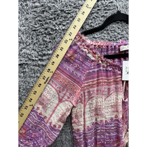 LoveShackFancy Pink Ruffle Tired Cinch Waist‎ Popover Silk Dress XS NWT - Picture 10 of 11